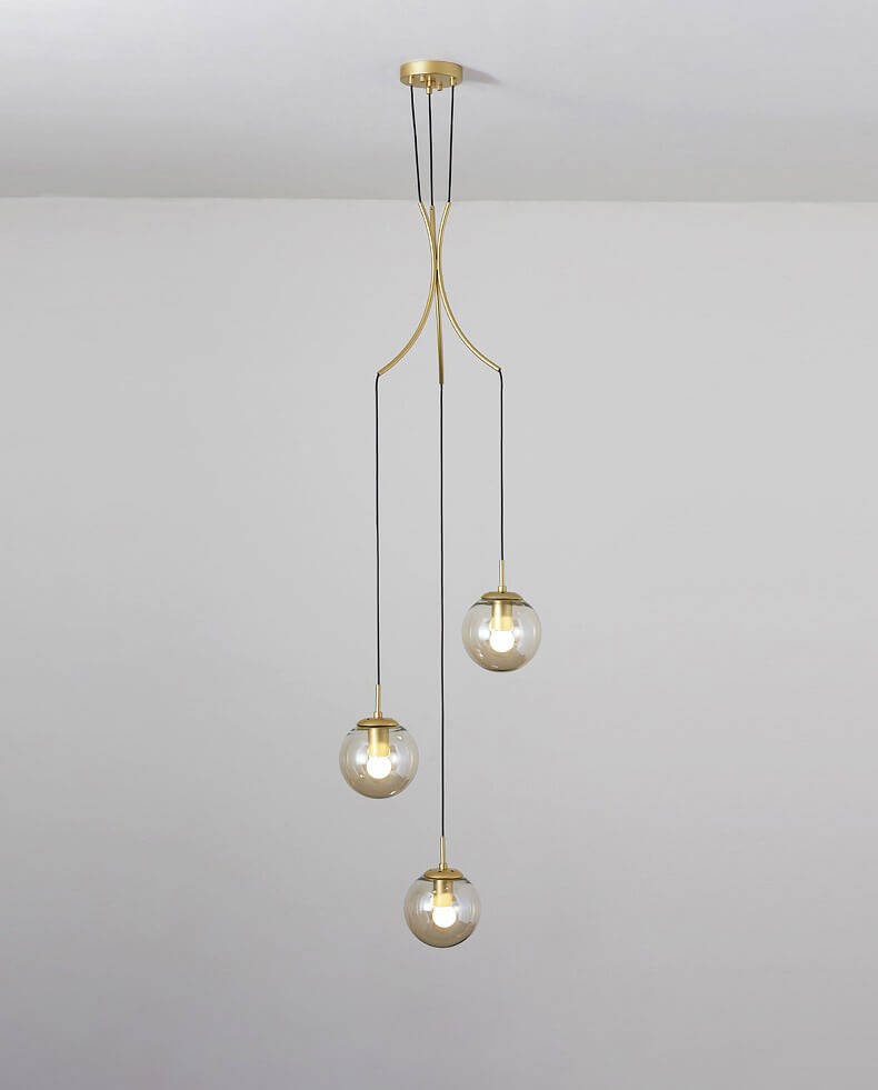 Gold Glass Globes Pendant Lighting in Cognac For Small Entrance And Lobby