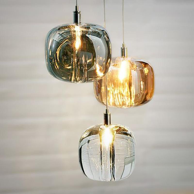 Hand-molded Sphere Amber Pendant Light