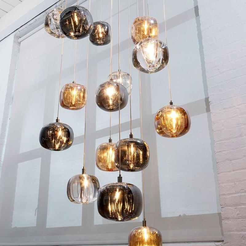 Hand-molded Sphere Amber Pendant Light