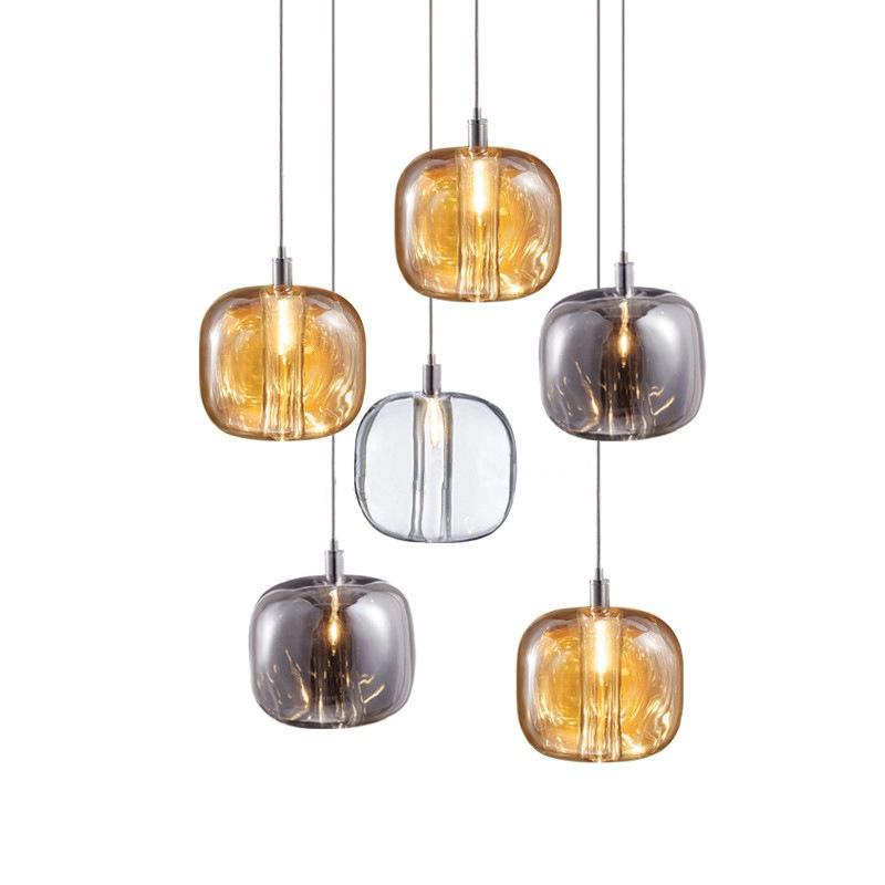 Hand-molded Sphere Amber Pendant Light