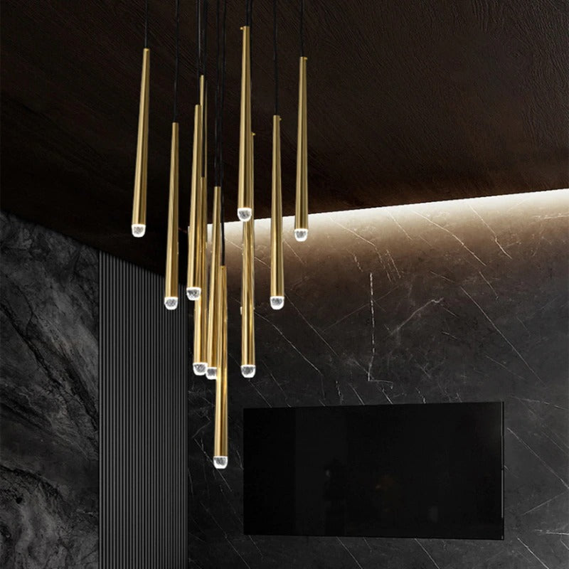 Brass Round Multi-Light Cascading Chandelier for Hallway and Large Entryway