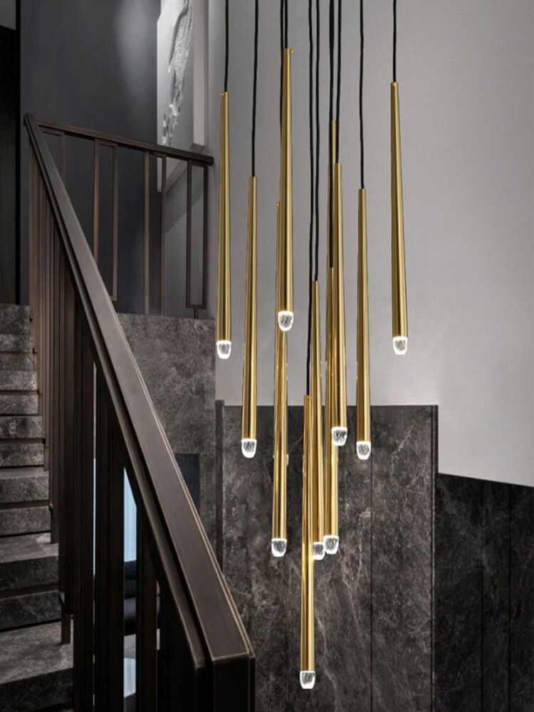 Brass Round Multi-Light Cascading Chandelier for Hallway and Large Entryway