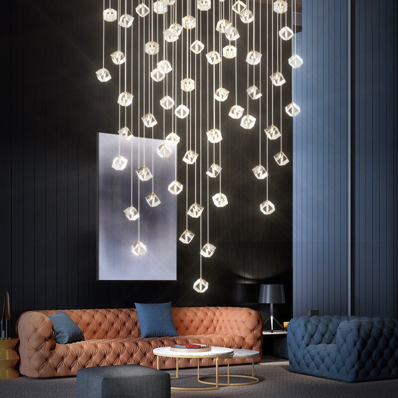 Ice Cube Transparent Crystal Chandelier For High Ceiling And Large Entryway
