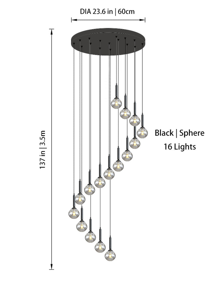 Modern Glass Bubble Chandelier Light For Spiral Staircase And Split-Level Home