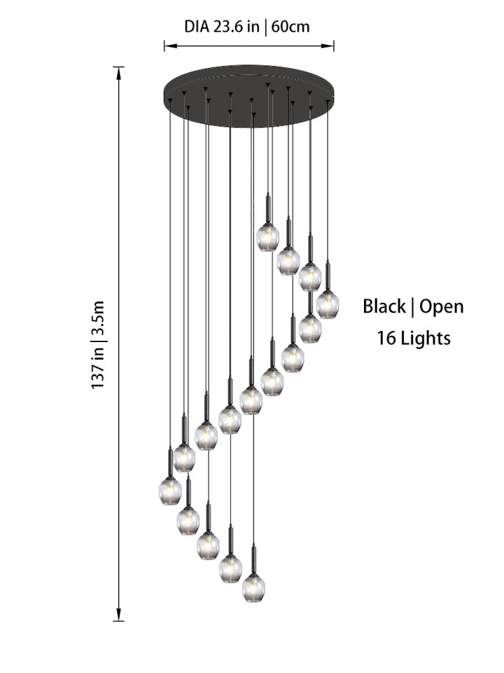 Modern Glass Bubble Chandelier Light For Spiral Staircase And Split-Level Home