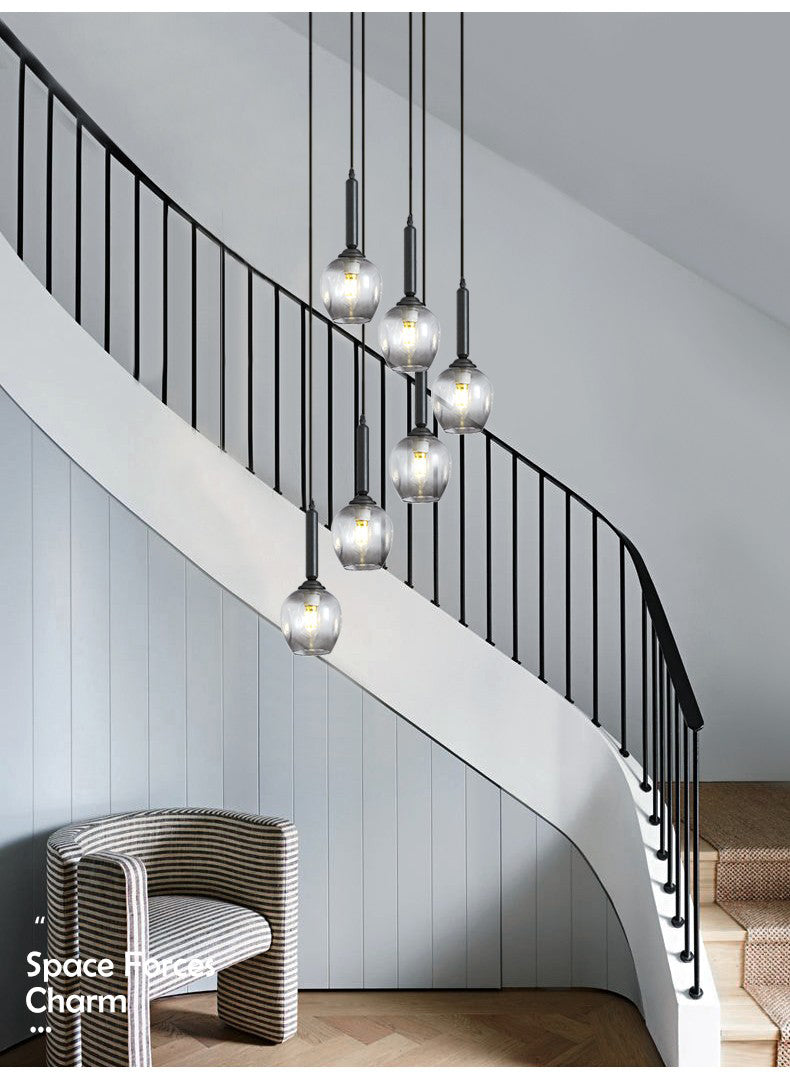 Modern Glass Bubble Chandelier Light For Spiral Staircase And Split-Level Home