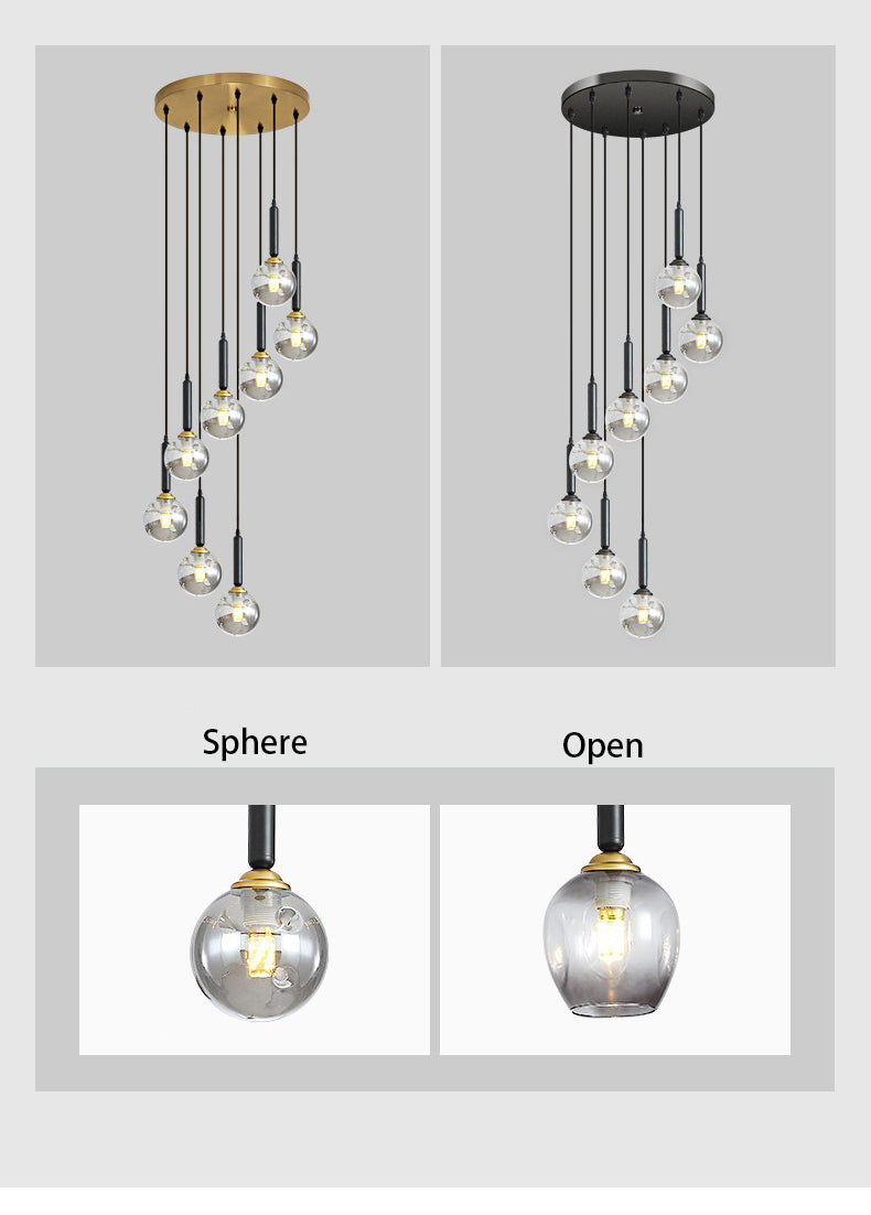 Modern Glass Bubble Chandelier Light For Spiral Staircase And Split-Level Home
