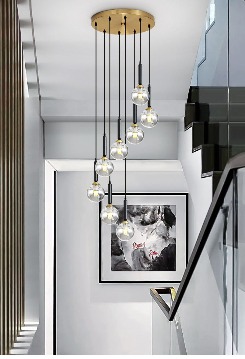 Modern Glass Bubble Chandelier Light For Spiral Staircase And Split-Level Home