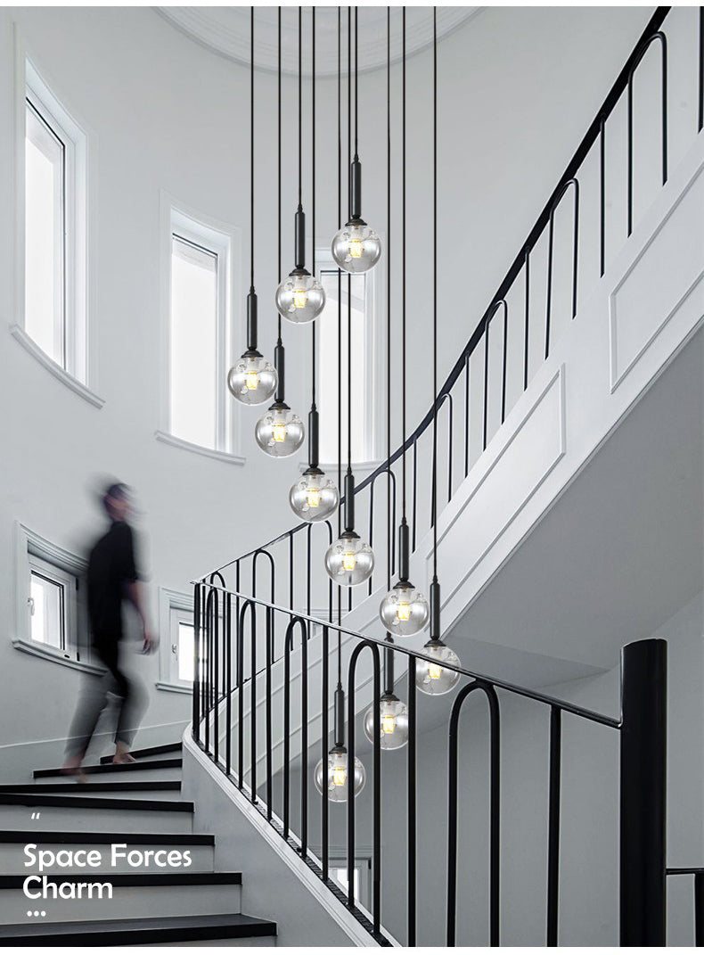 Modern Glass Bubble Chandelier Light For Spiral Staircase And Split-Level Home