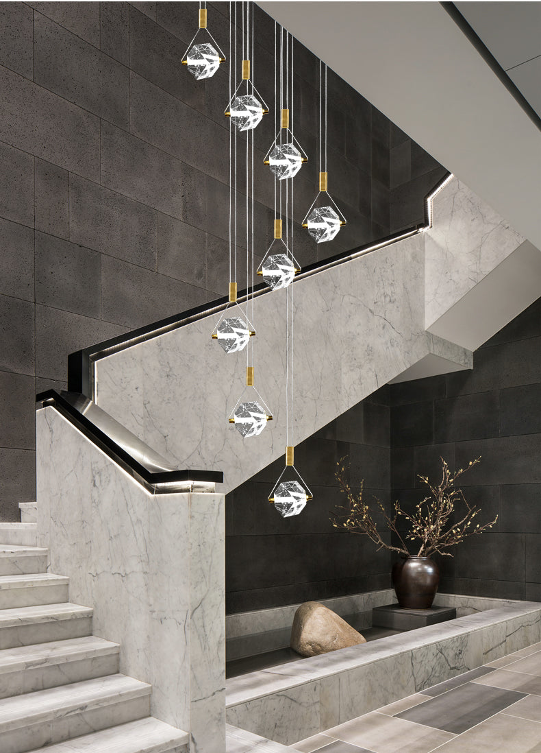 Myth Angel Square Crystal Long Raindrop Foyer Chandelier