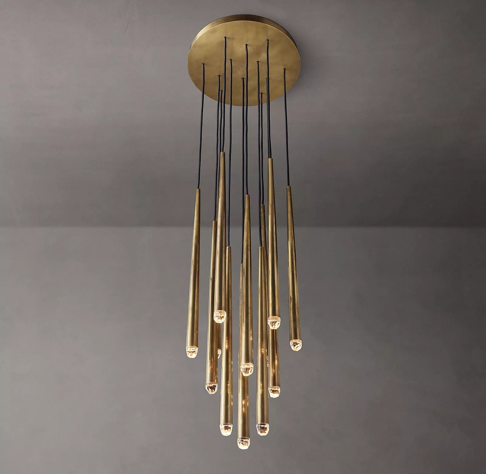 Brass Round Multi-Light Cascading Chandelier for Hallway and Large Entryway