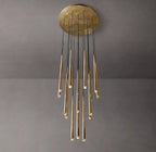 Brass Round Multi-Light Cascading Chandelier for Hallway and Large Entryway