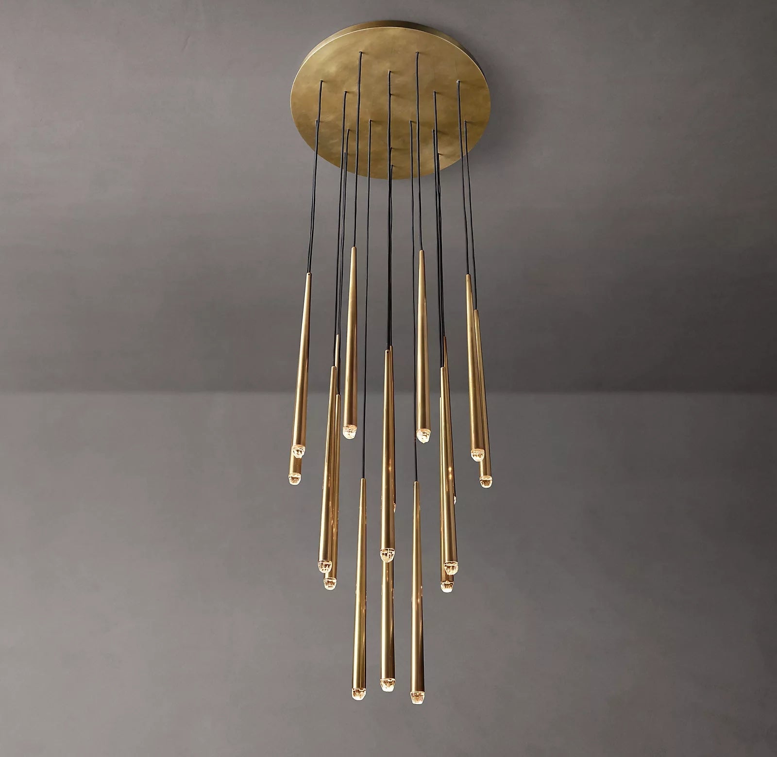 Brass Round Multi-Light Cascading Chandelier for Hallway and Large Entryway