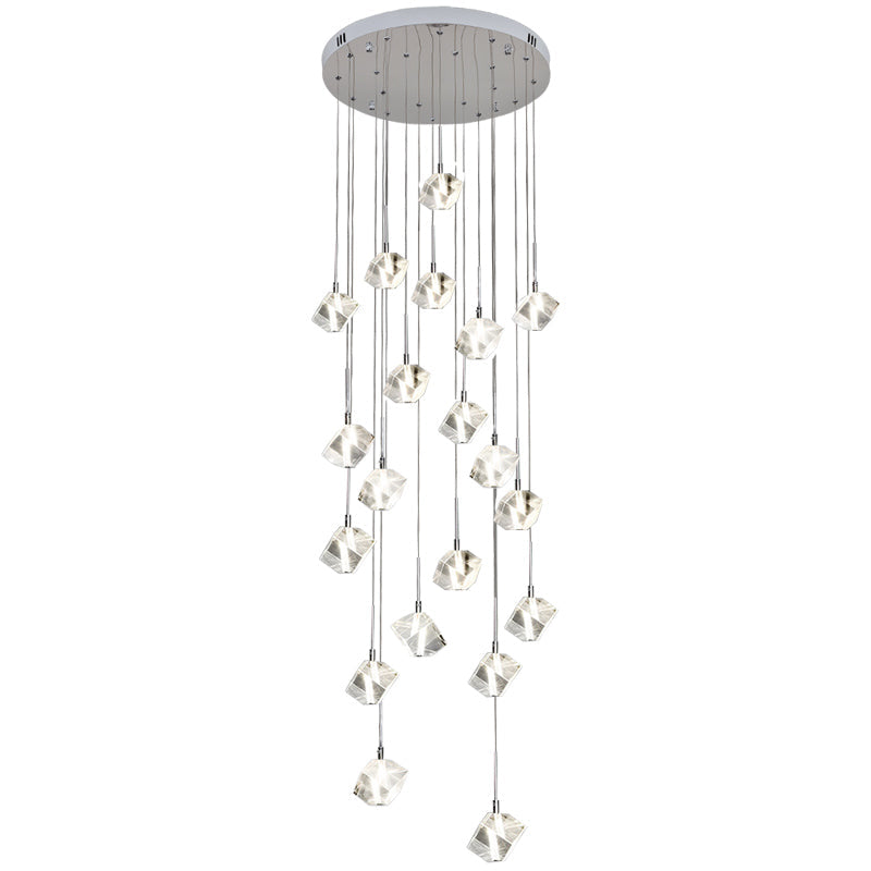 Ice Cube Transparent Crystal Chandelier For High Ceiling And Large Entryway
