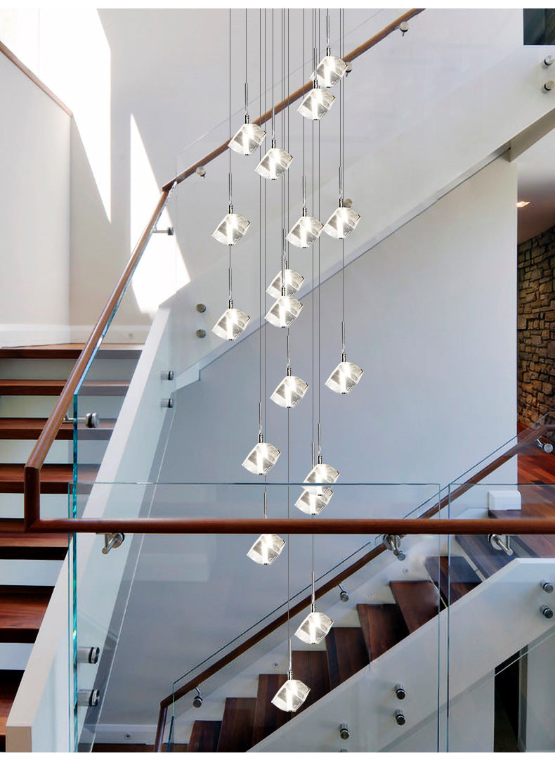 Ice Cube Transparent Crystal Chandelier For High Ceiling And Large Entryway