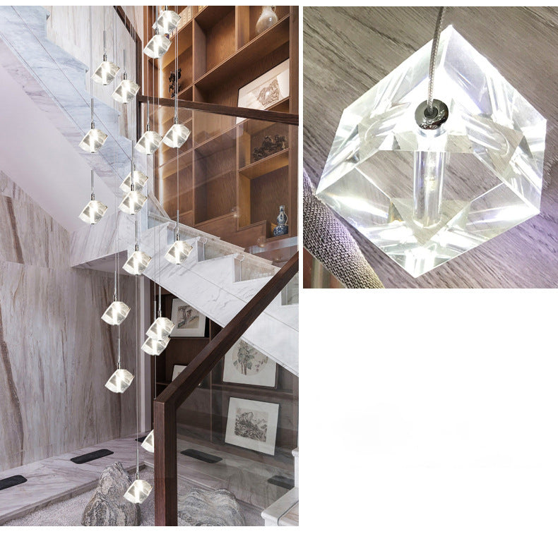 Ice Cube Transparent Crystal Chandelier For High Ceiling And Large Entryway