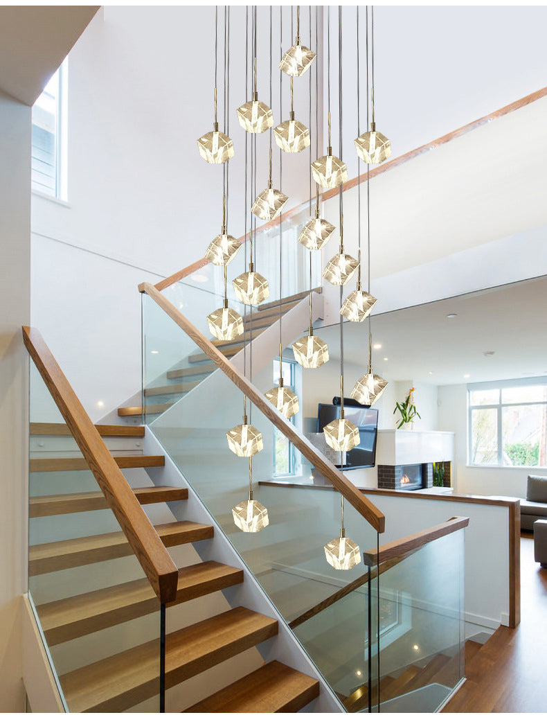 Ice Cube Transparent Crystal Chandelier For High Ceiling And Large Entryway