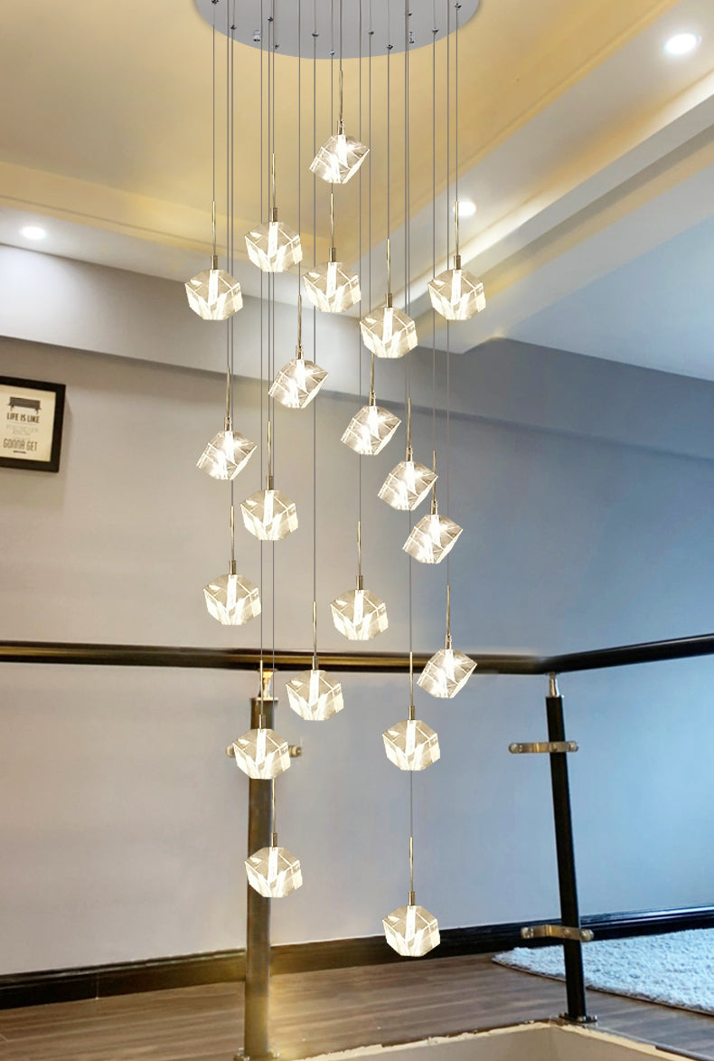 Ice Cube Transparent Crystal Chandelier For High Ceiling And Large Entryway