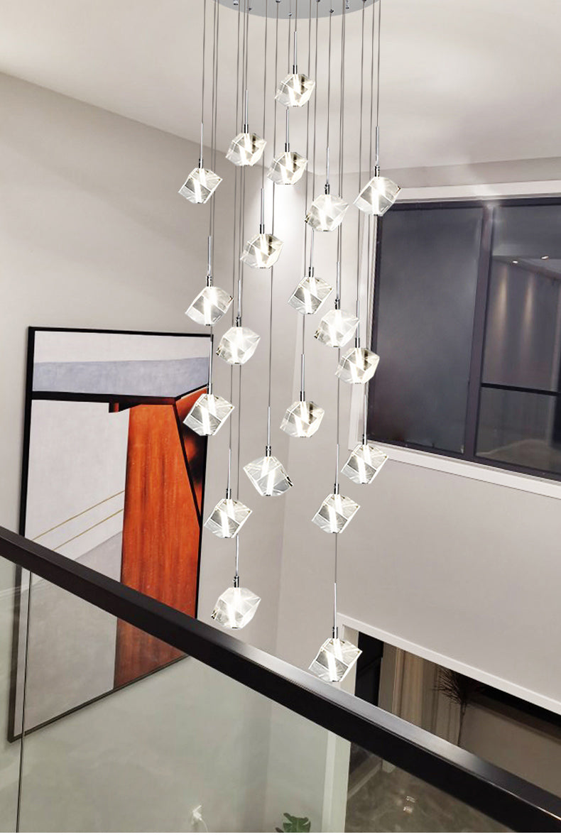 Ice Cube Transparent Crystal Chandelier For High Ceiling And Large Entryway