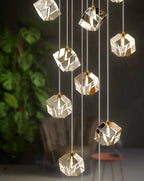 Ice Cube Transparent Crystal Chandelier For High Ceiling And Large Entryway