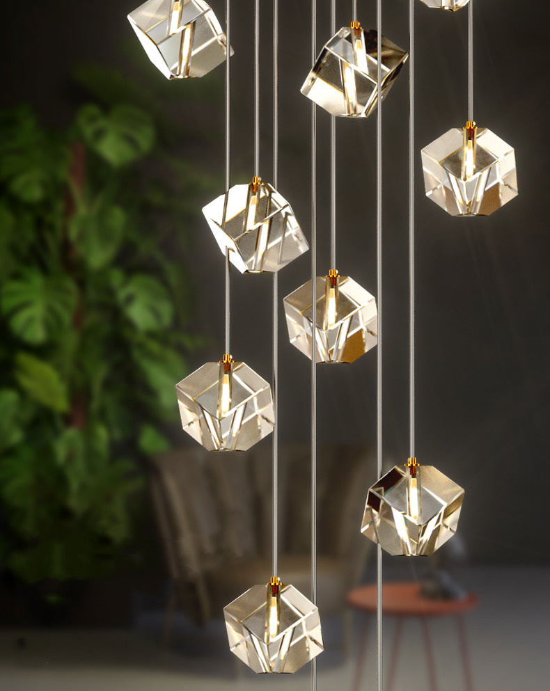 Ice Cube Transparent Crystal Chandelier For High Ceiling And Large Entryway