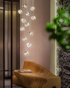 Ice Cube Transparent Crystal Chandelier For High Ceiling And Large Entryway
