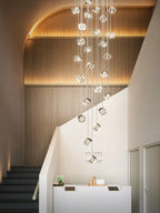 Ice Cube Transparent Crystal Chandelier For High Ceiling And Large Entryway