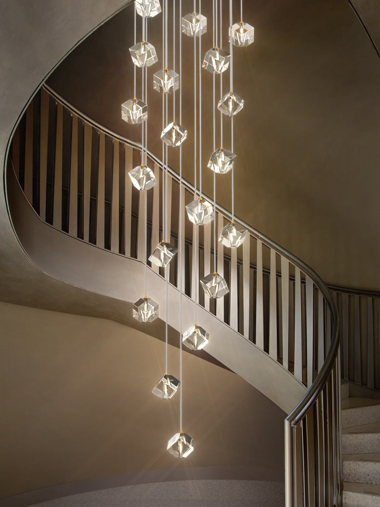 Ice Cube Transparent Crystal Chandelier For High Ceiling And Large Entryway