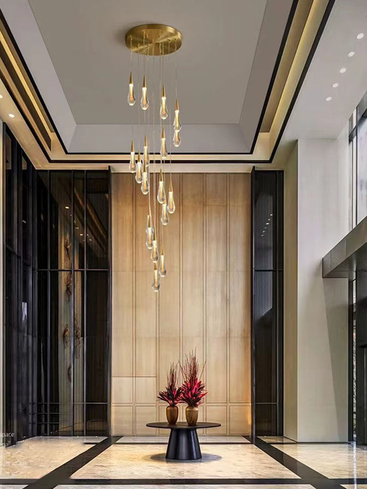 Spiral Raindrop Crystal Pendant Light For Foyer And Entryway