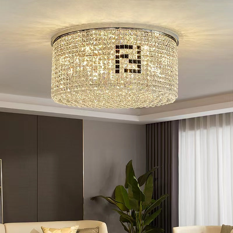 Designer Model Flush Mount Crystal Pendant Round Chandelier for Living/Dining Room/Study
