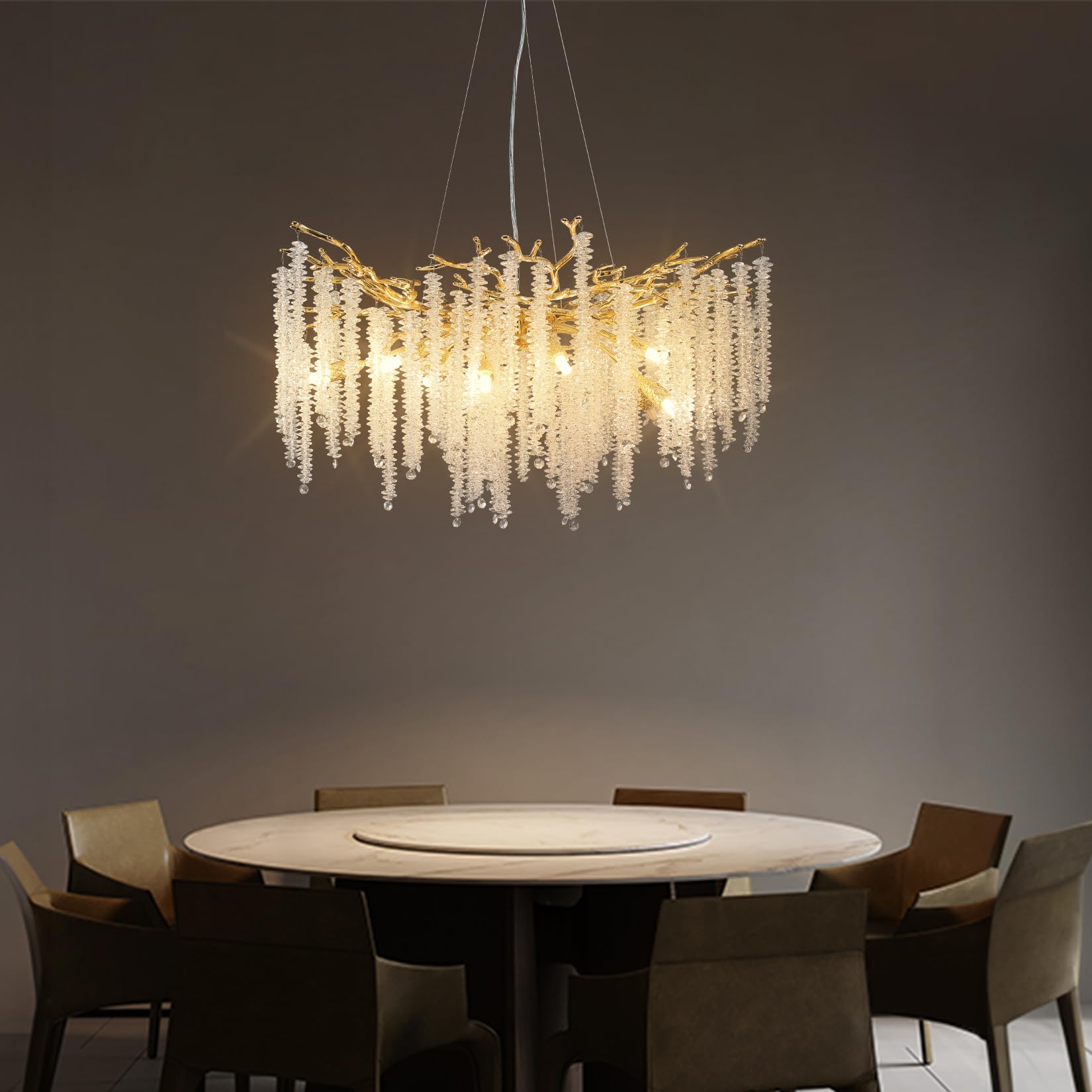 Modern Crystal Chandeliers for Dining Room,Gold Tree Branches Chandelier Lighting,Round Luxury High Ceiling Chandelier Light Fixture Hanging Pendant Light Fixtures-30